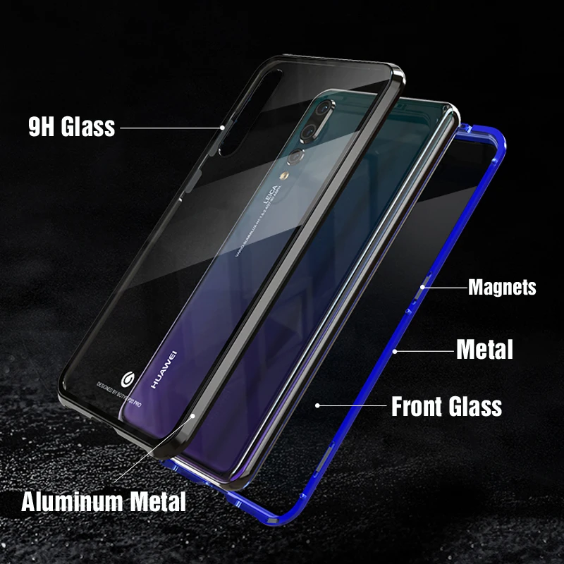 Роскошный магнитный металлический чехол бампер 360 для Huawei P20 Pro из закаленного