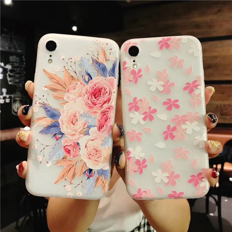 Lovebay Phone Case For iPhone 6 6S 7 8 Plus X XR XS Max 5 5s SE Fashion 3D Relief Flower Flamingo Leaf Soft TPU |