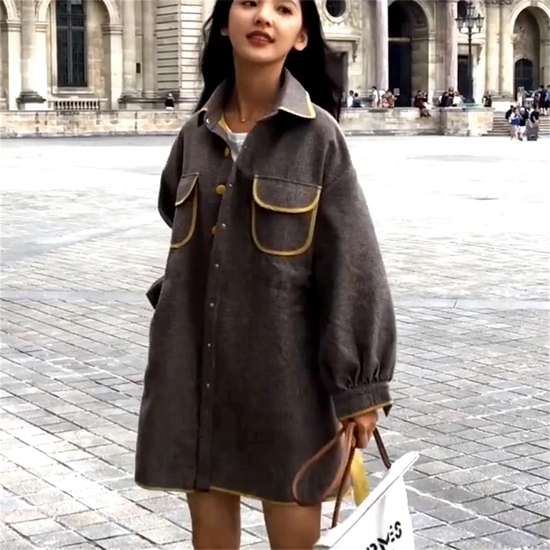 

2019 Women's Autumn Windbreaker Jacket Retro Loose Casual Coat Spring Manteau Femme Slim Long Section Long Coat Vadim Women P850