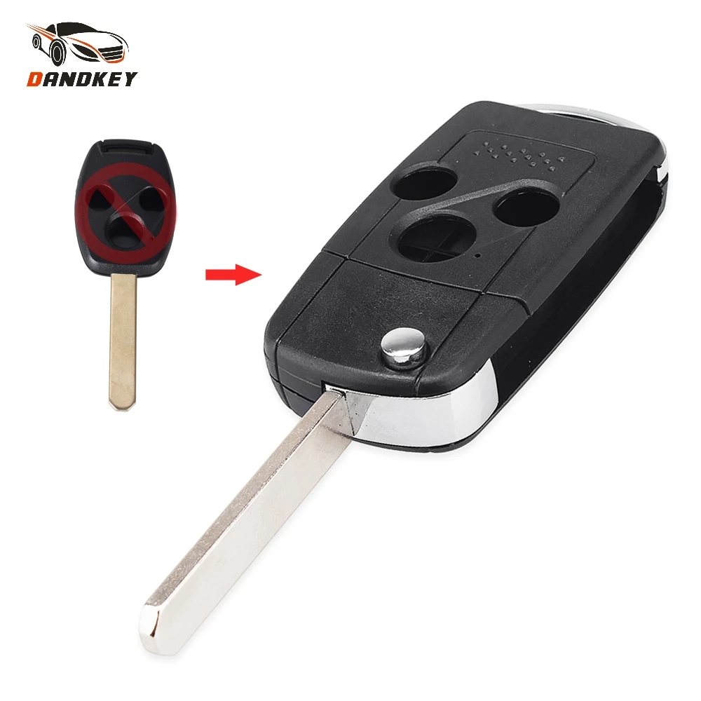 Dandkey Modified Folding Car Remote Key Case Shell For Honda Accord Civic Pilot CRV Fit 3 Buttons Flip Key Cover key shell