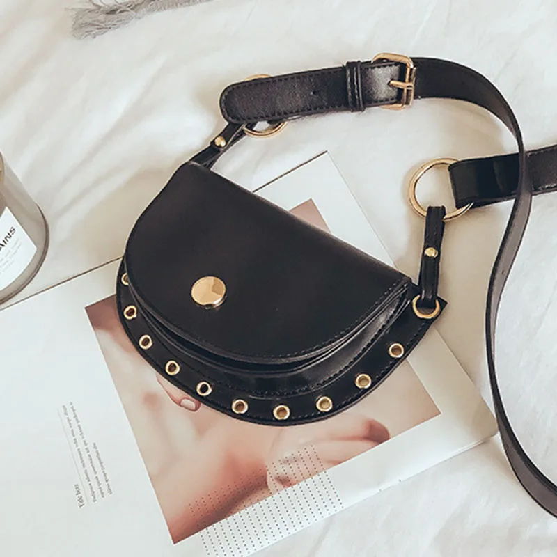 Fashion Women Waist Packs Soft Leather Fanny Bag Pack Summer Girl Rivet Belt Bags High Quality Female Shoulder Bag(Black) | Багаж и сумки