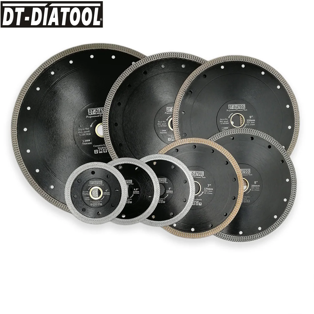 

DT-DIATOOL 1pc Super-Thin Diamond Cutting Disc X Mesh Turbo Rim Segment Saw Blades for Ceramic Tile Porcelain Dia 4"-12"