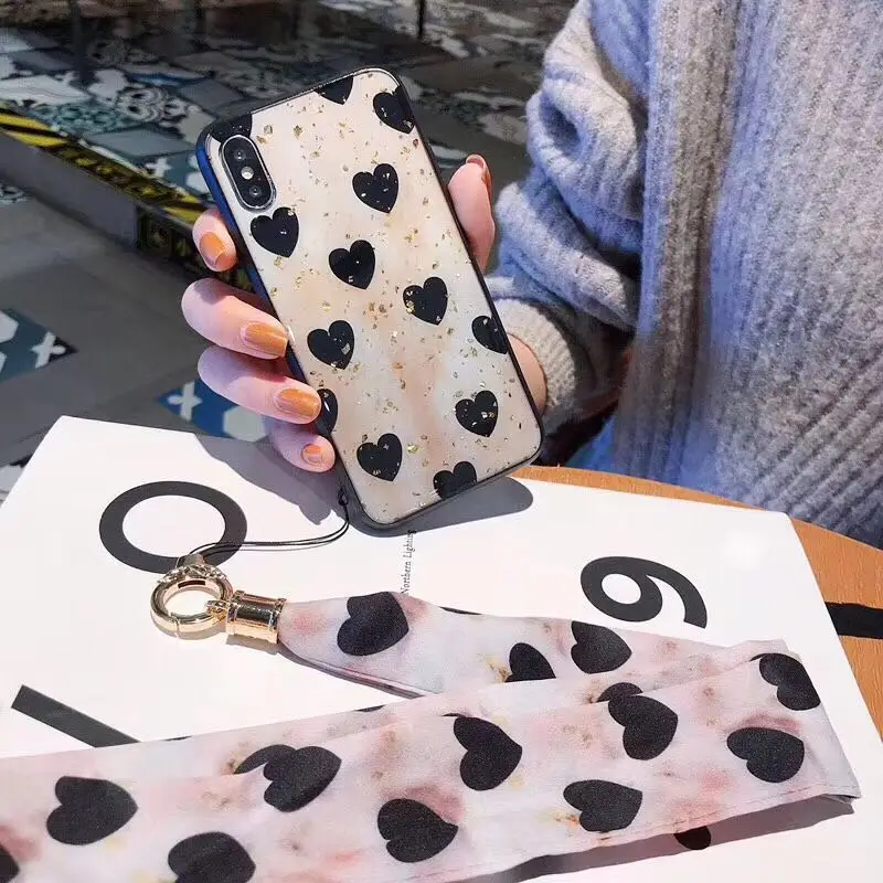Ins стильные сердца карамельный для iPhone11 Xsmax ремень из золотой фольги ремешок