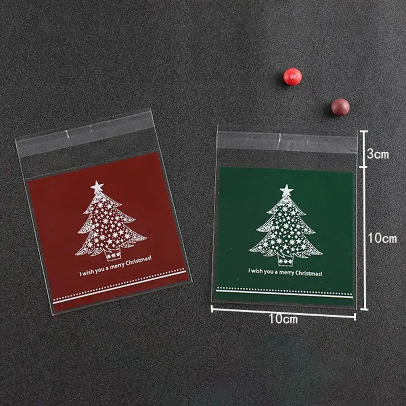 100Pcs Christmas Bag Santa Claus Snowman Cellophane Pocket Cookie Fudge Candy Gift Merry Biscuit Packaging S3 | Дом и сад