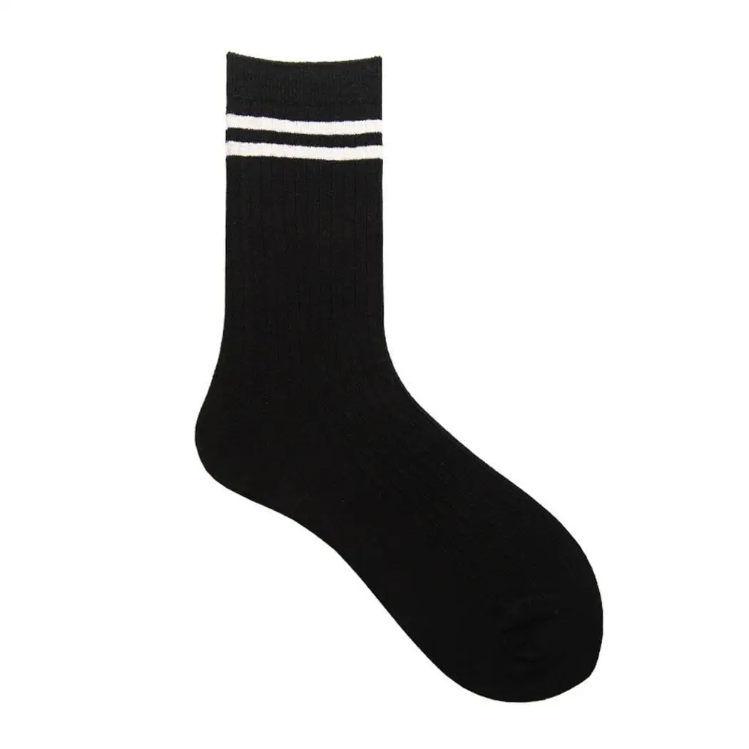 Осенне зимние женские носки в полоску удобные хлопковые средней длины и японский