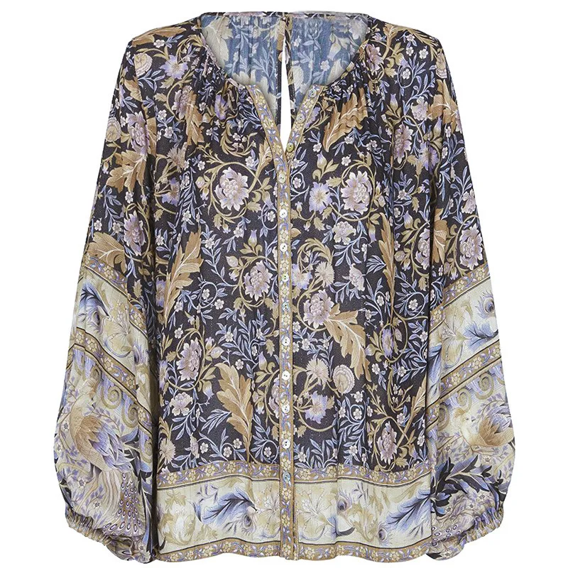 Блузка женская с длинным рукавом и цветочным принтом на весну/лето | Женская