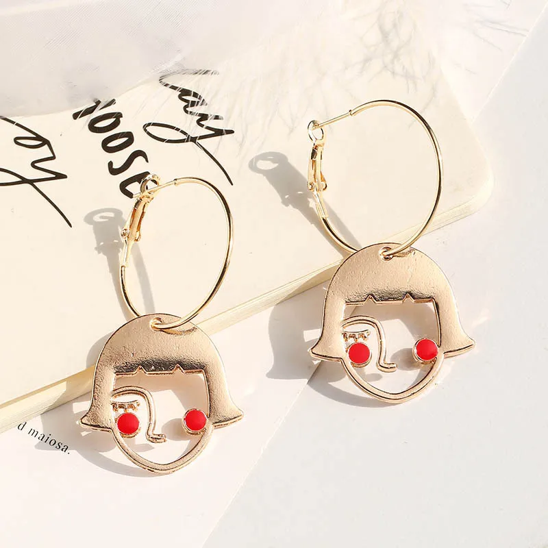 Cartoon Girl Face Outline Alloy Drop Earrings Originality Jewelry | Украшения и аксессуары