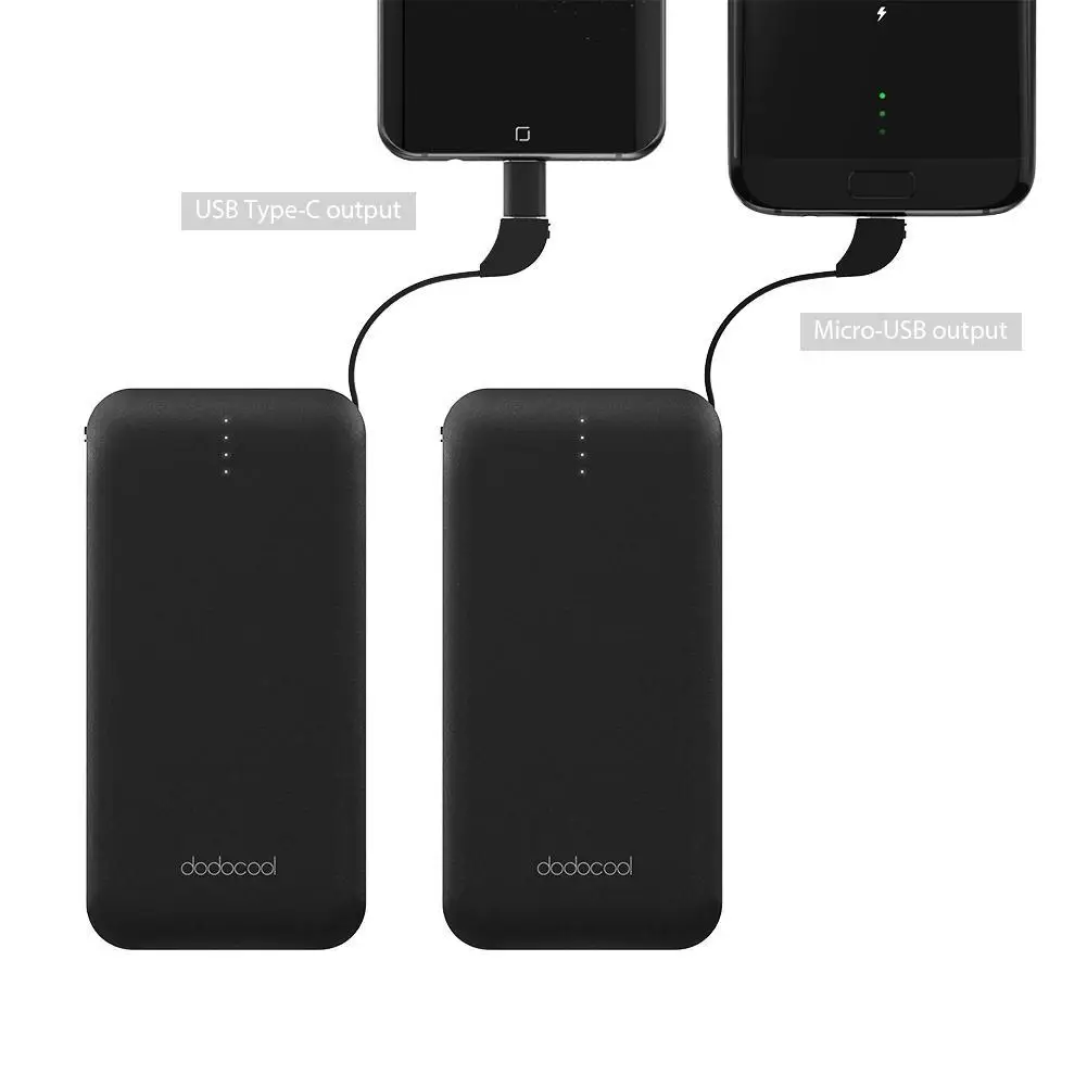 Внешний аккумулятор 10000 мАч с адаптером для USB C ультратонкий двойной выход из