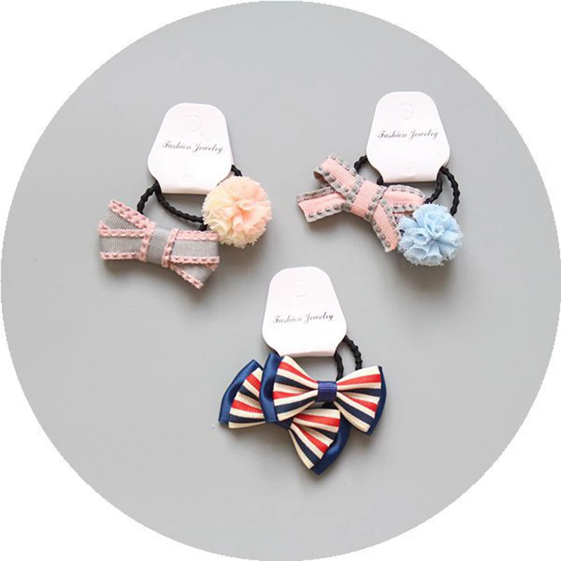LNRRABC 2pcs/Set Cute bowt Girls Bow Hair Ties Set Lace Pom Ball Band Ropes Ponytail Holder Accessories on. - LNRRABC 2шт/набор Милые ленточки для волос с бантиками для девочек, комплект из кружевных мячей, резинки для хвоста, аксессуары для волос.