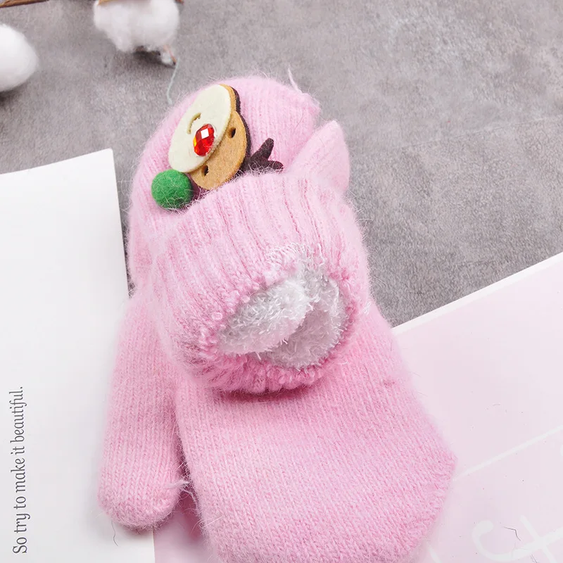 BalleenShiny Cartoon Rabbit Gloves Winter Children Thicken Warm Kids Girls Cute Full Fingers Hair Wool Mittens | Детская одежда и