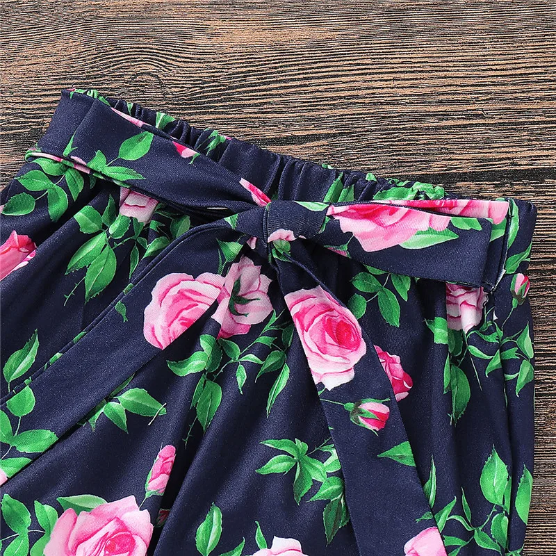 Lovely Newborn Cotton Clothes Baby Girls Outfits Fly Sleeve Bodysuits Floral Bow Belt Harem Pants Headband 3Pcs Girl Sets 0-24M |