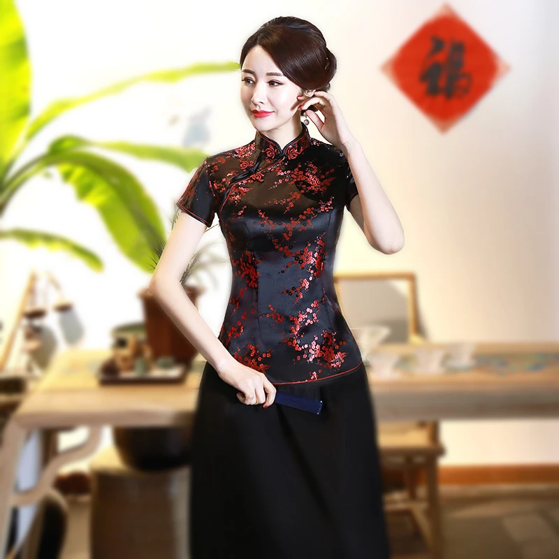 SHENG COCO 4XL 10 цветов китайские Топы Qipao рубашки с цветочным принтом сливы Cheongsam