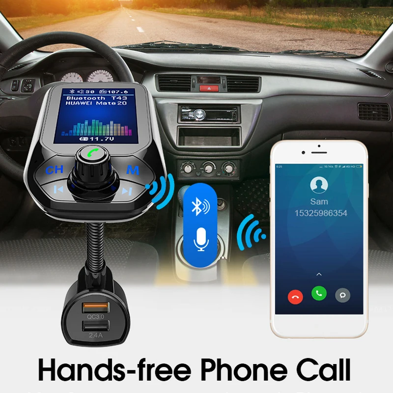 ANLUD цветной экран FM передатчик Комплект беспроводной связи bluetooth для автомобиля