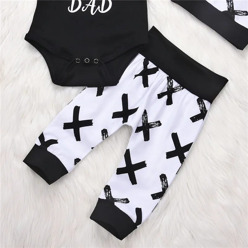 Newborn Baby Cool Handsome Boys Cotton Top Letter Romper+Long Pants Leggings+Hat 3Pcs Outfits Clothes Summer Soft Clothing 0-24M |