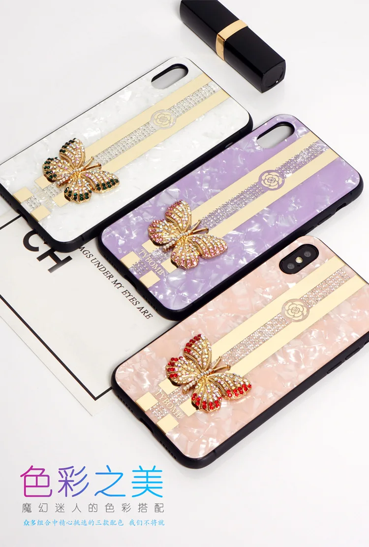 YY luxury Case for Apple iPhone XS MAX XR Metal Butterfly Shell Pattern Cover iphone 7 8 Plus Plating Rhinestone Lady Phone |