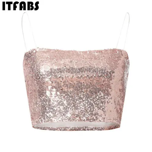 Женский укороченный топ без рукавов с блестками летний Повседневный Топ