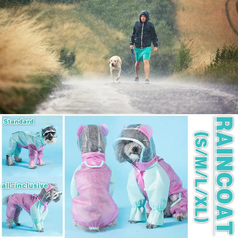 

Dog Four-leg Raincoat Teddy Hooded Clothes Summer Clothes Schnauzer Supplies All-inclusive Waterproof Can Cut Pet Clothing
