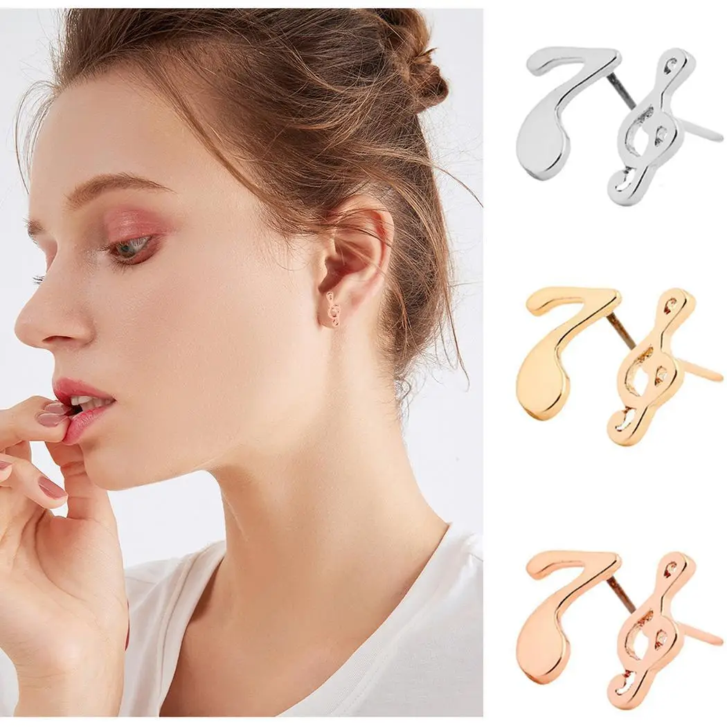 Women Stud Earrings Fashion Cute Musical Note Push Back Silver Gold Rose Casual Jewelry Gift Oorbellen Kolczyki | Украшения и