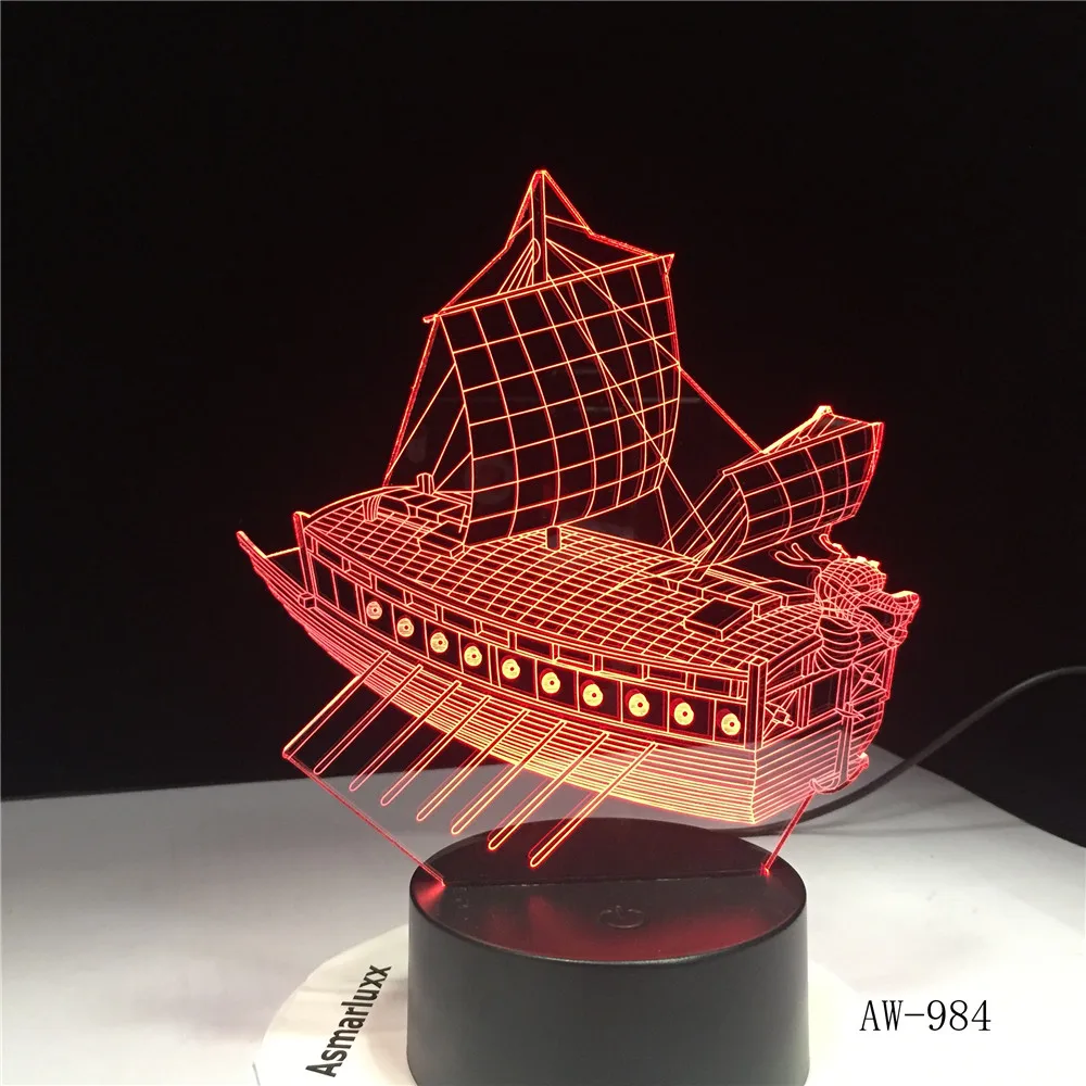 3D ретро старинный парусный корабль светодиодный светильник в китайском стиле