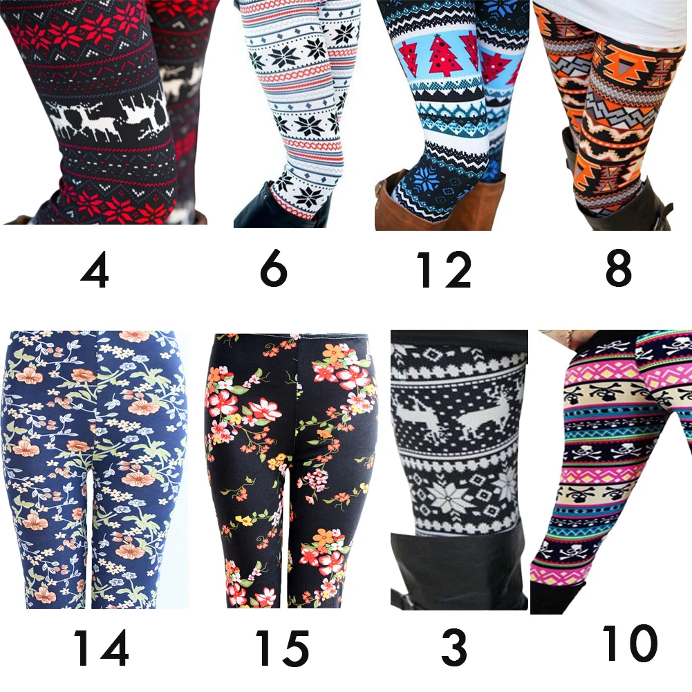 Fashion Women's HOT Leggings Pants Print High Waist Leggings Happy Christmas Party Long Pants 18 Color Ladies Xmas Trousers