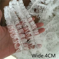 4cm wide white black 3d embroidered beaded ribbons pleated dress collar lace applique trim edge for sewing wedding fringe decor