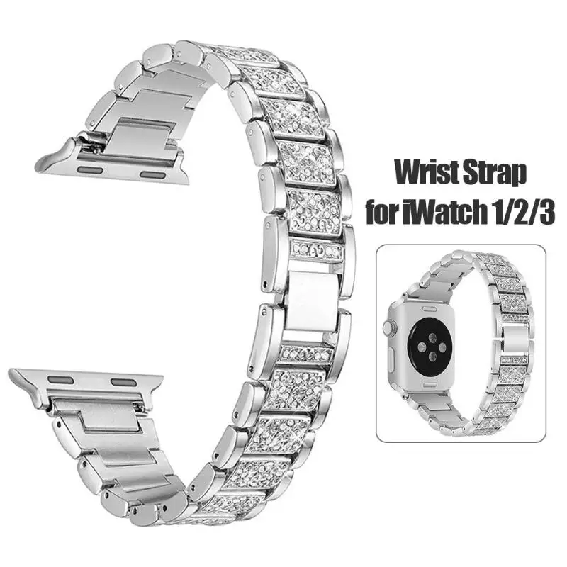 

42/44mm Crystal Diamond Fashion Watchband Bracelet Metal Replacement Smart Wristband Wrist Strap for iWatch Series 1 2 3