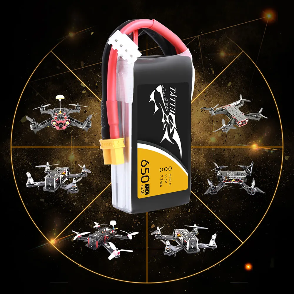 Tattu Lipo 650mAh 3S 75C Battery Pack 11.1V XT30 Plug Polymer Power for FPV 100 to 180 size Drone Helicopter Quadcopter | Игрушки и