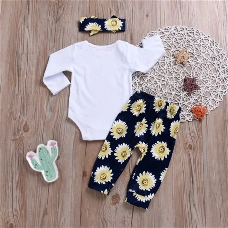 PUDCOCO Newest Toddler Baby Girl Boy Floral Bodysuit Tops +Long Pants+Headband Casual Outfits kids Clothes Set 0-24M | Детская одежда и