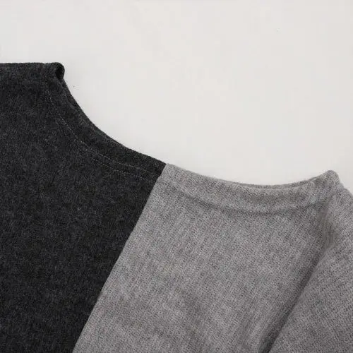 Ladies Long Sleeve Soft Knit Sweater Top Women Autumn Round Neck Knitted Ribbed Jumper Patchwork Sweaters | Женская одежда