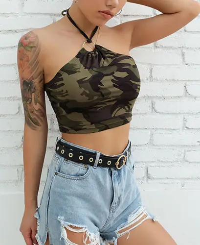 Women's Sleeveless Summer Bustier Crop Top Vest Casual Tank Tops Blouse T-Shirt Halter Fashion Camouflage | Женская одежда