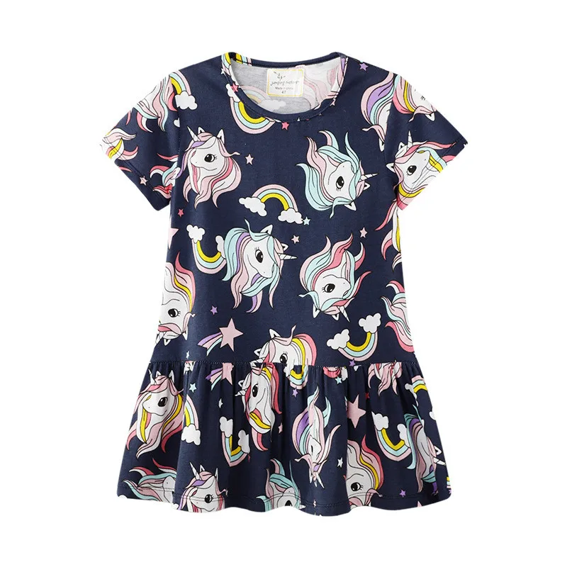 

Jumping meters Summer Short Sleeve Baby Girl Dress Fashion 2019 Children Girls Clothing Unicorn Princess Clothes Kids Dresses