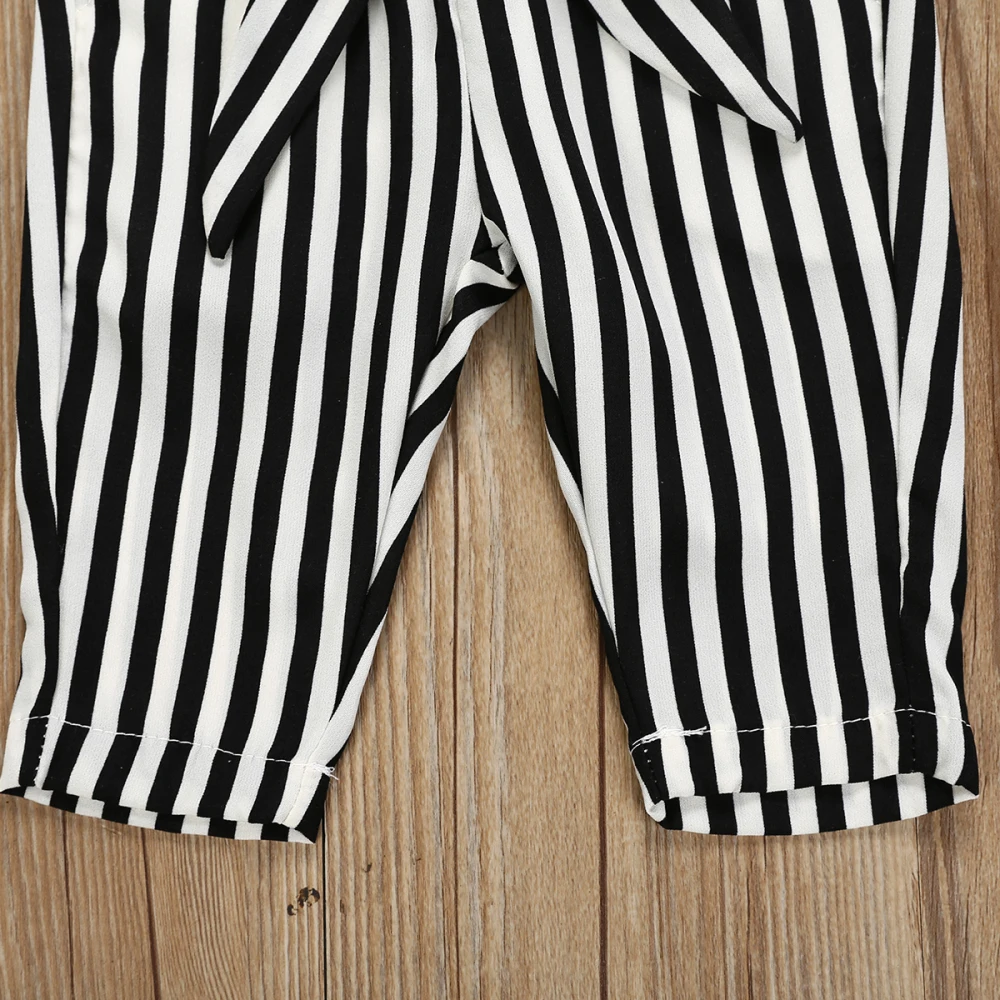 Блузка в полоску с открытыми плечами для маленьких девочек штаны-шаровары