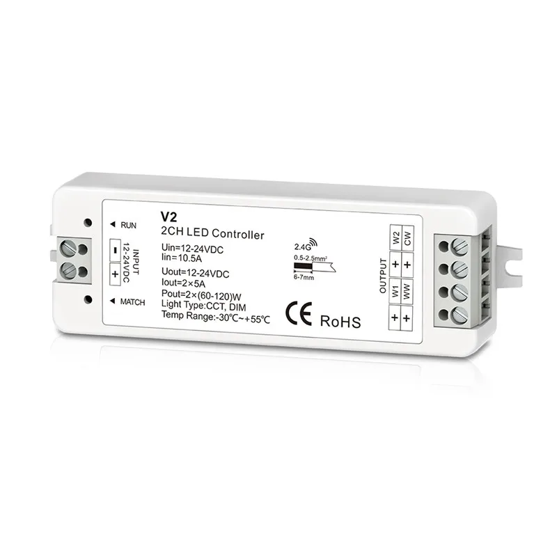 CLAITE DC12 24V 2 4 GHz 2CH 10A WW CW двойной цвет PWM Постоянный СВЕТОДИОДНЫЙ RF контроллер для