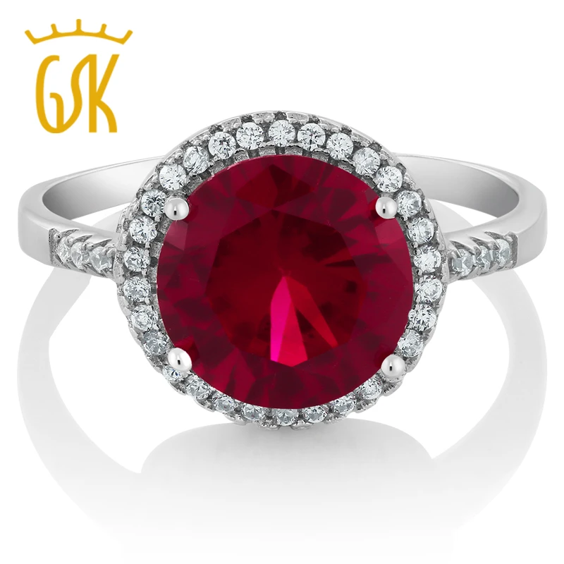 GemStoneKing 5 36 Ct Круглый 10 мм красный искусственный рубин Fine Jewelry 925 пробы серебро Gemstone