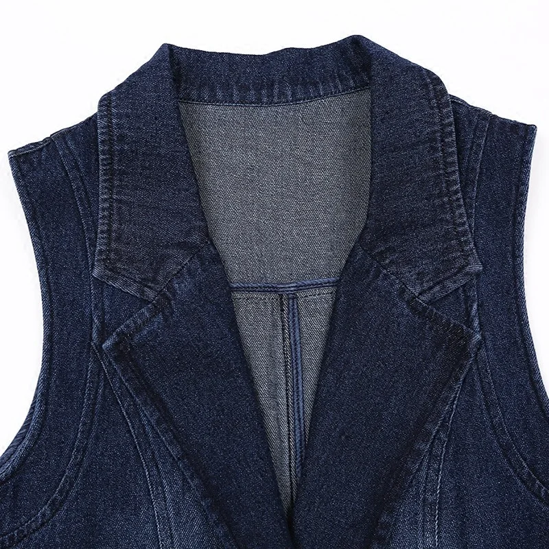 

#3338Summer Single Breasted Long Denim Vest Women Slim Elegant Plus Size 4XL Slim Vest Waistcoat Female Sleeveless Jacket Ladies