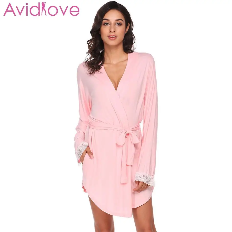 Женский халат с поясом Avidlove хлопковый Халат-кимоно длинным рукавом | Женская