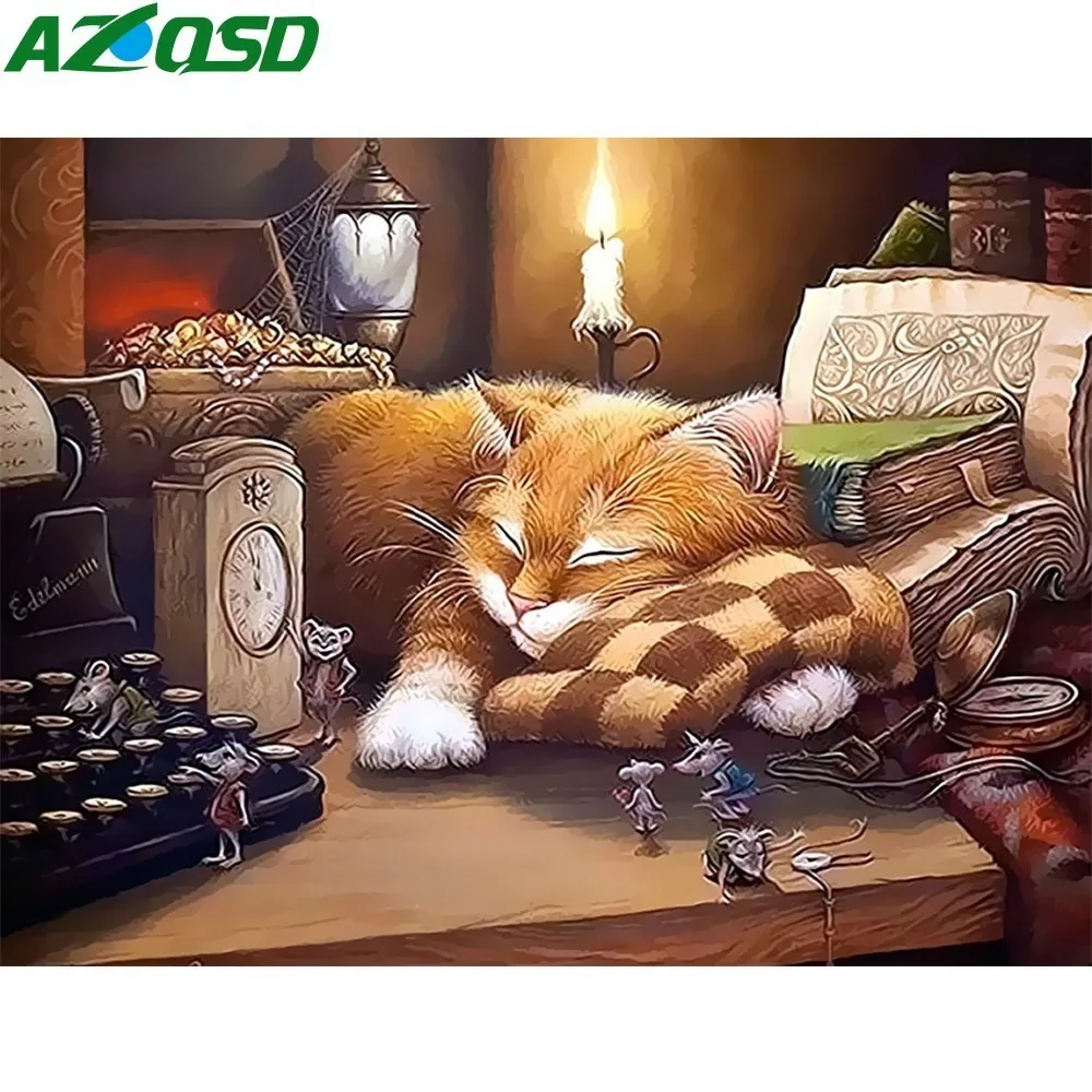 AZQSD картина маслом по номерам спящий Кот ручная роспись на холсте Современная