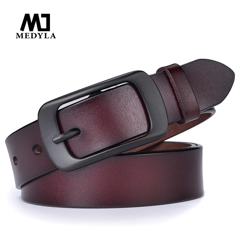 MEDYLA Fashion Ladies Belt Natural Leather Noble Black Pin Buckle Belt For Women Soft Without Interlayer Suit Belt Dropship