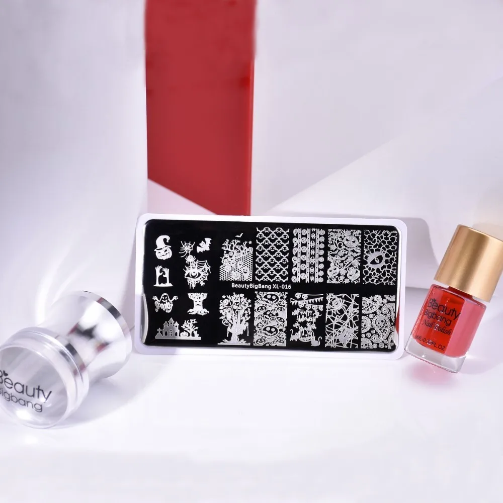Beautybigbang штамповки для ногтей пластины из нержавеющей стали полоса череп цветок