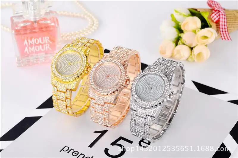 Женские часы с яркими украшениями Bling Серебристые Роскошные Аналоговые