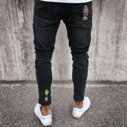 2019 новые модные мужские облегающие джинсы Rip Slim fit Стрейчевые джинсовые потертые