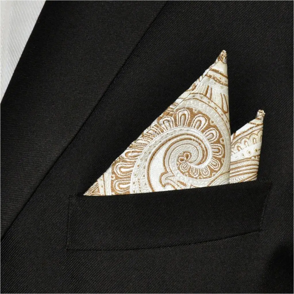 AH06 новый мужской карманный квадратный кремовый Пейсли Шелковый Hanky классический