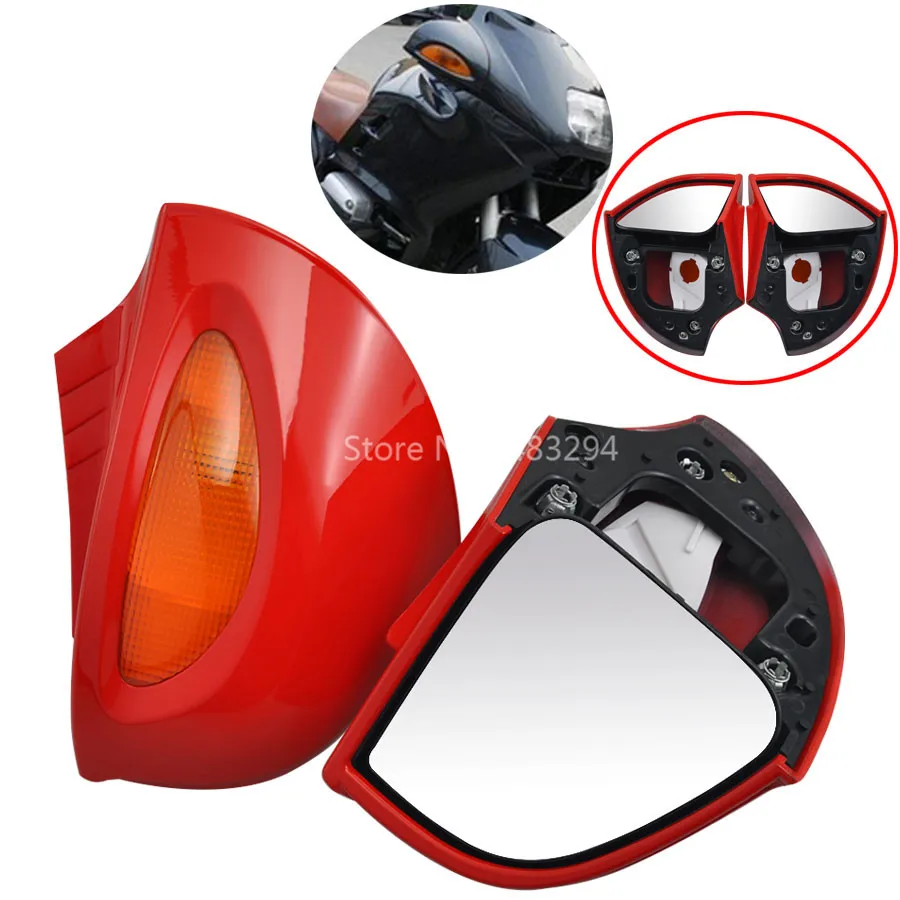 

Fairing Mounted Red Rearview Side Mirrors With Amber Turn Signal Light Fit For BMW R1100RT R1150RT R1150 Models