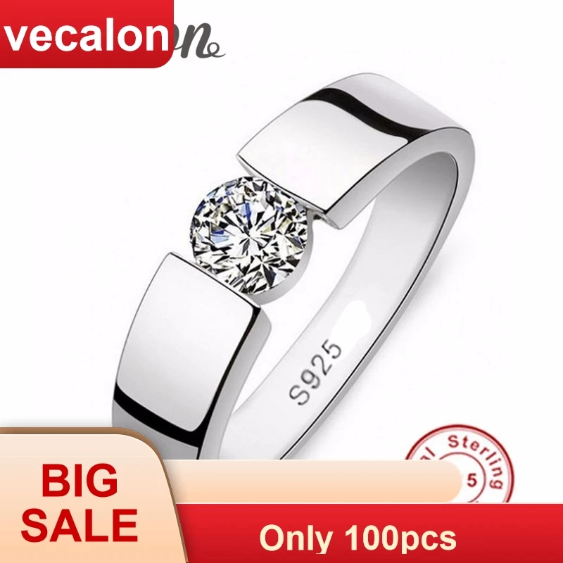 Vecalon Men's Jewelry 925 пробы набор серебряных колец 1 карат SONA 5A Циркон cz обручальное