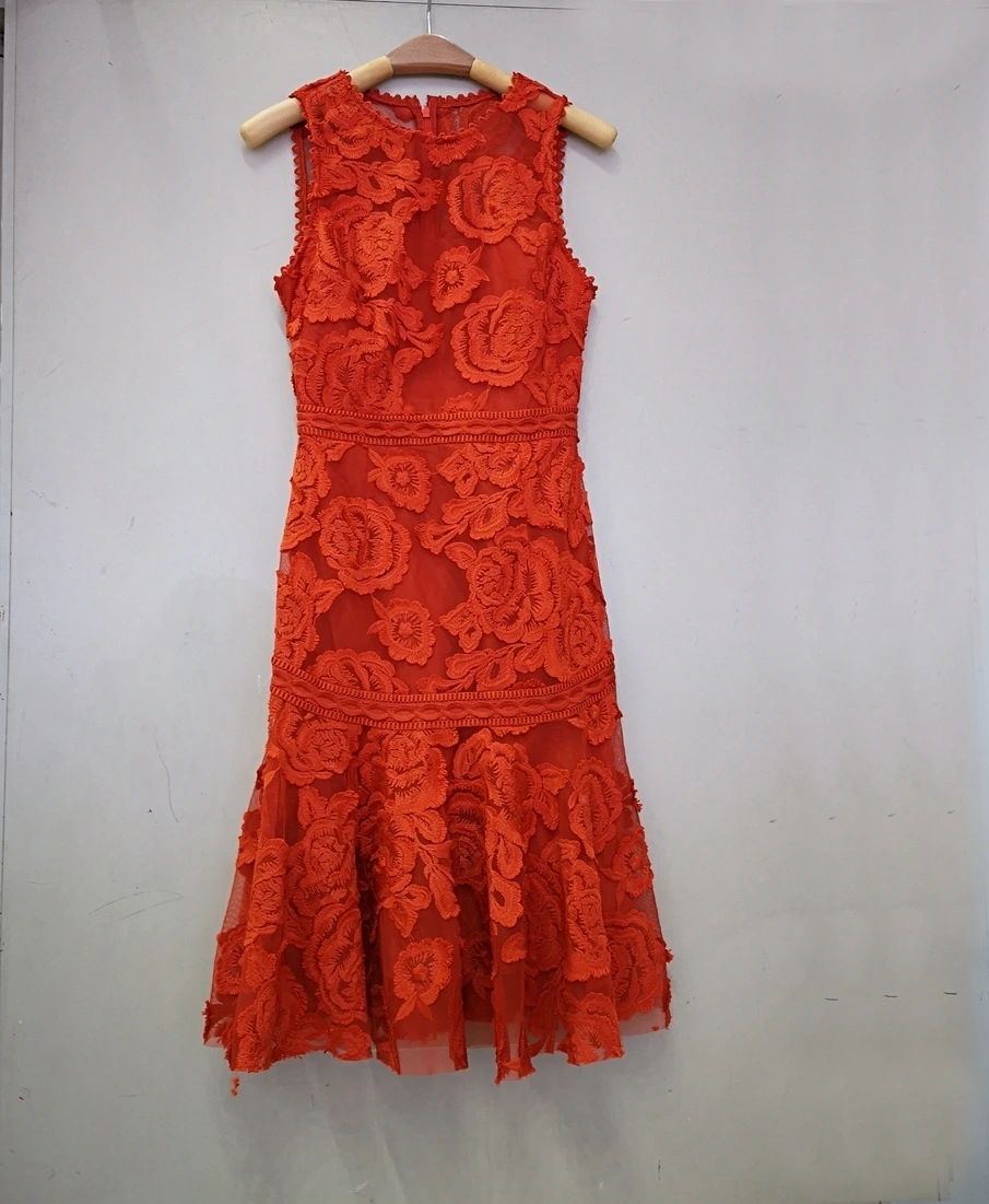 2019 Новое весеннее модное кружевное платье с круглым вырезом и рукавами высокой