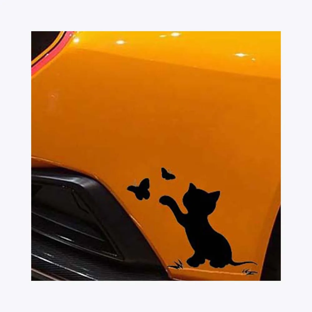 Cute Kitten In Catching Butterfly Car Tattoo Vinyl Sticker Accessories Applique Decorative Pattern Personality | Автомобили и
