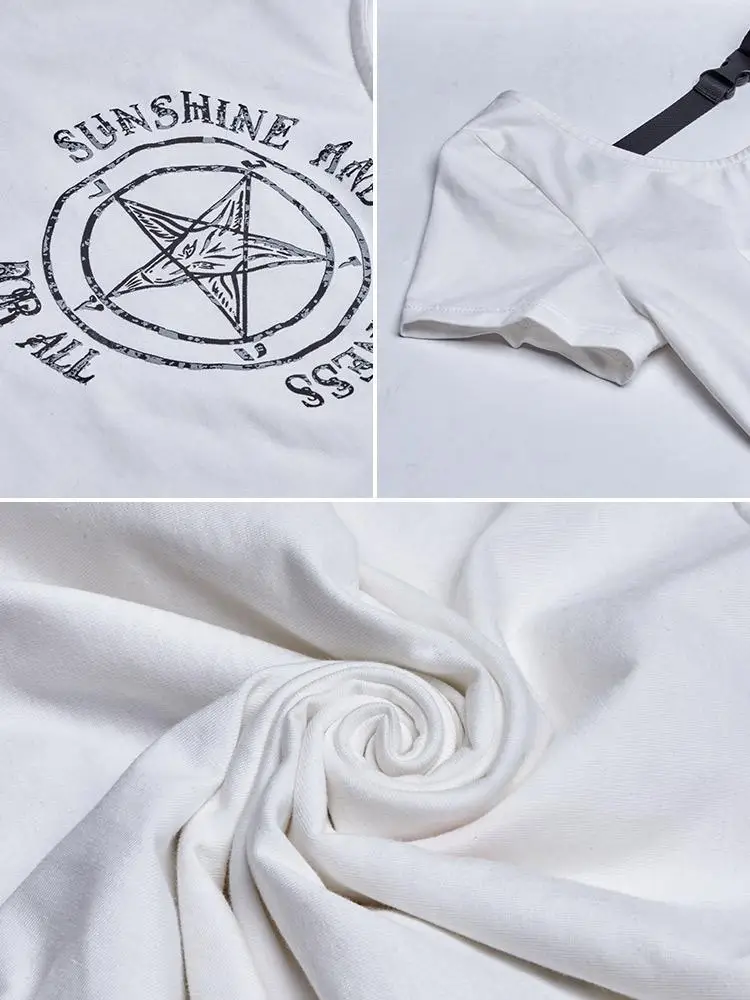 Женская футболка с пентаграммой Goth Rave в стиле панк открытой спинкой PT 371|Футболки|