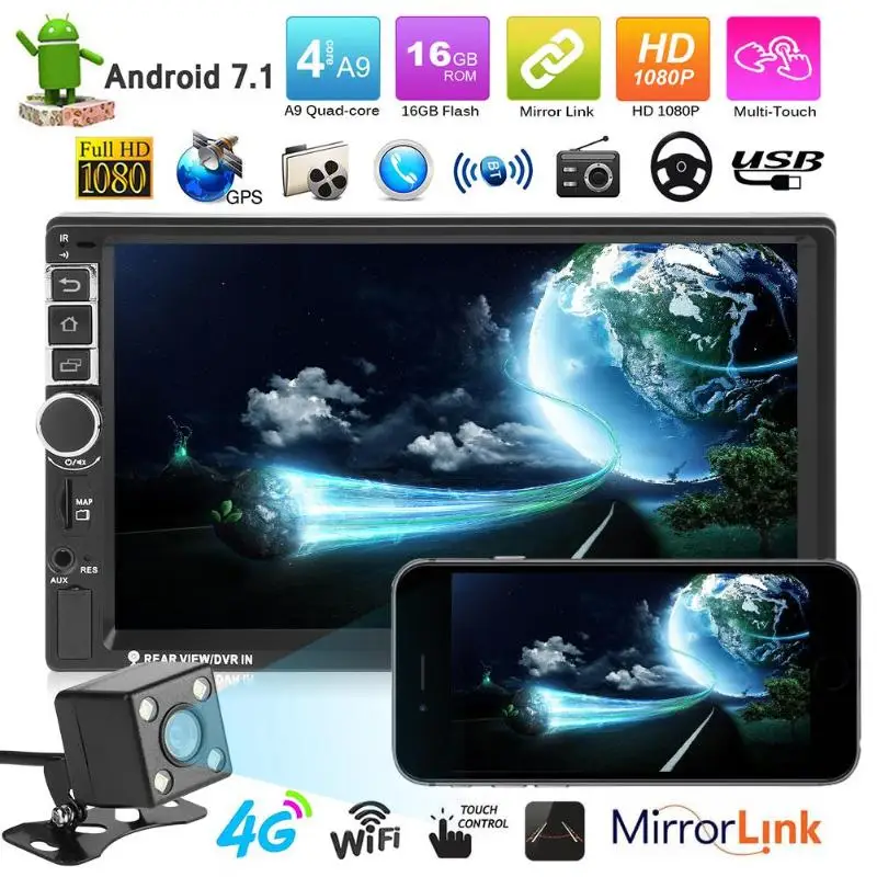 7 &quotсенсорный экран 2 Din четырехъядерный автомобильный Радио Android 1 wifi Bluetooth Авто MP5