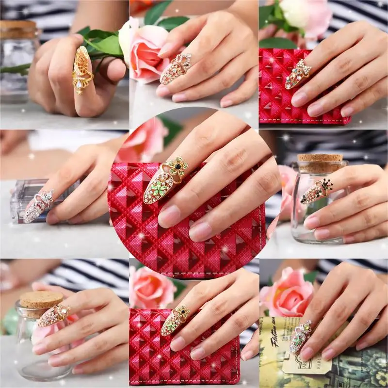 Crystal Finger Nail Art Ring Nails Decoration Crown Rhinestone Jewelry Fake Special Gift | Красота и здоровье