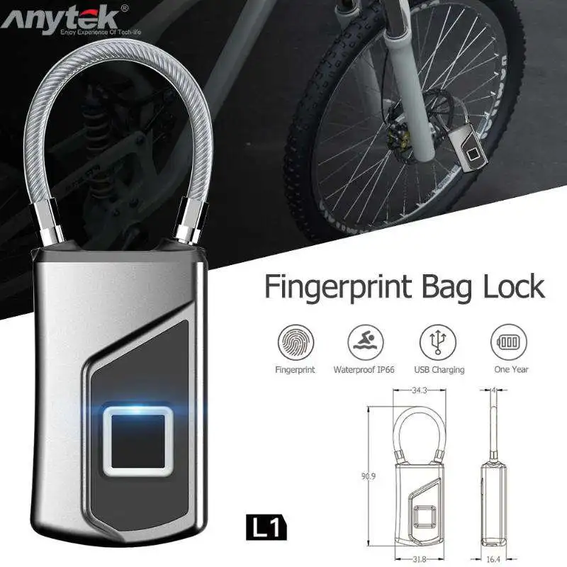 Anytek L1 + Водонепроницаемый БЕСКЛЮЧЕВОЙ портативный Bluetooth Смарт-замок отпечатков